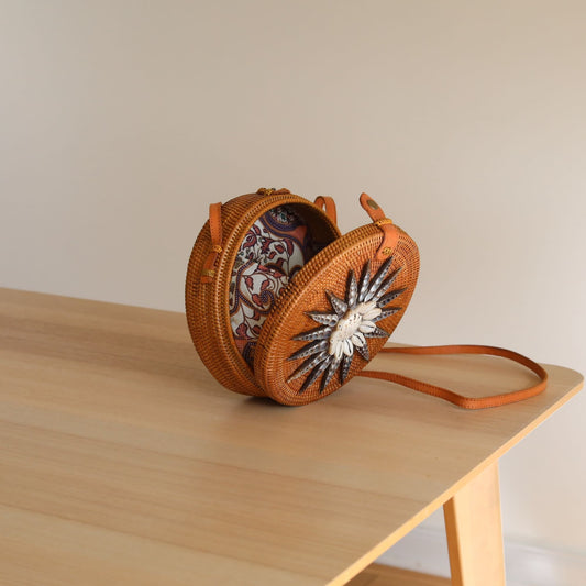 Bali Seashell Rattan Crossbody Bag - Luna