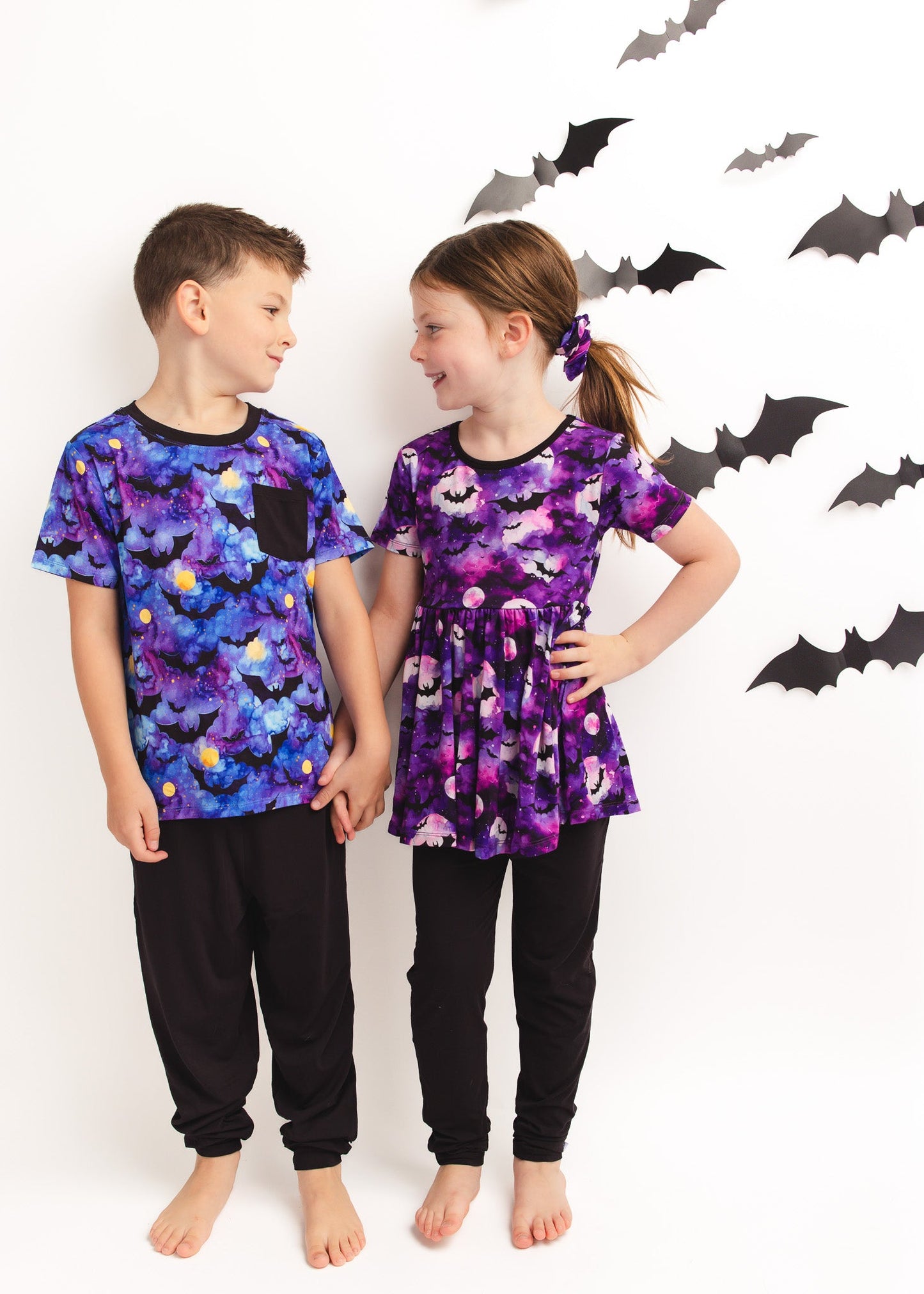 Halloween | Twilight Bats | Bamboo Toddler & Girls Peplum Top & Leggings Set