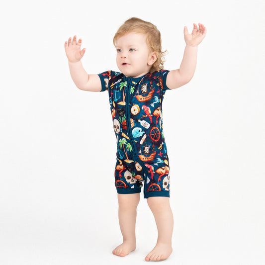 Ahoy Matey | Bamboo Shorty Zipper Romper - Baby, Infant & Toddler