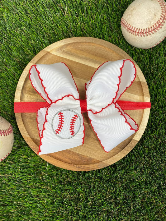 Baseball Moonstitch Embroidered Classic Hair Bow | Clip or Headband