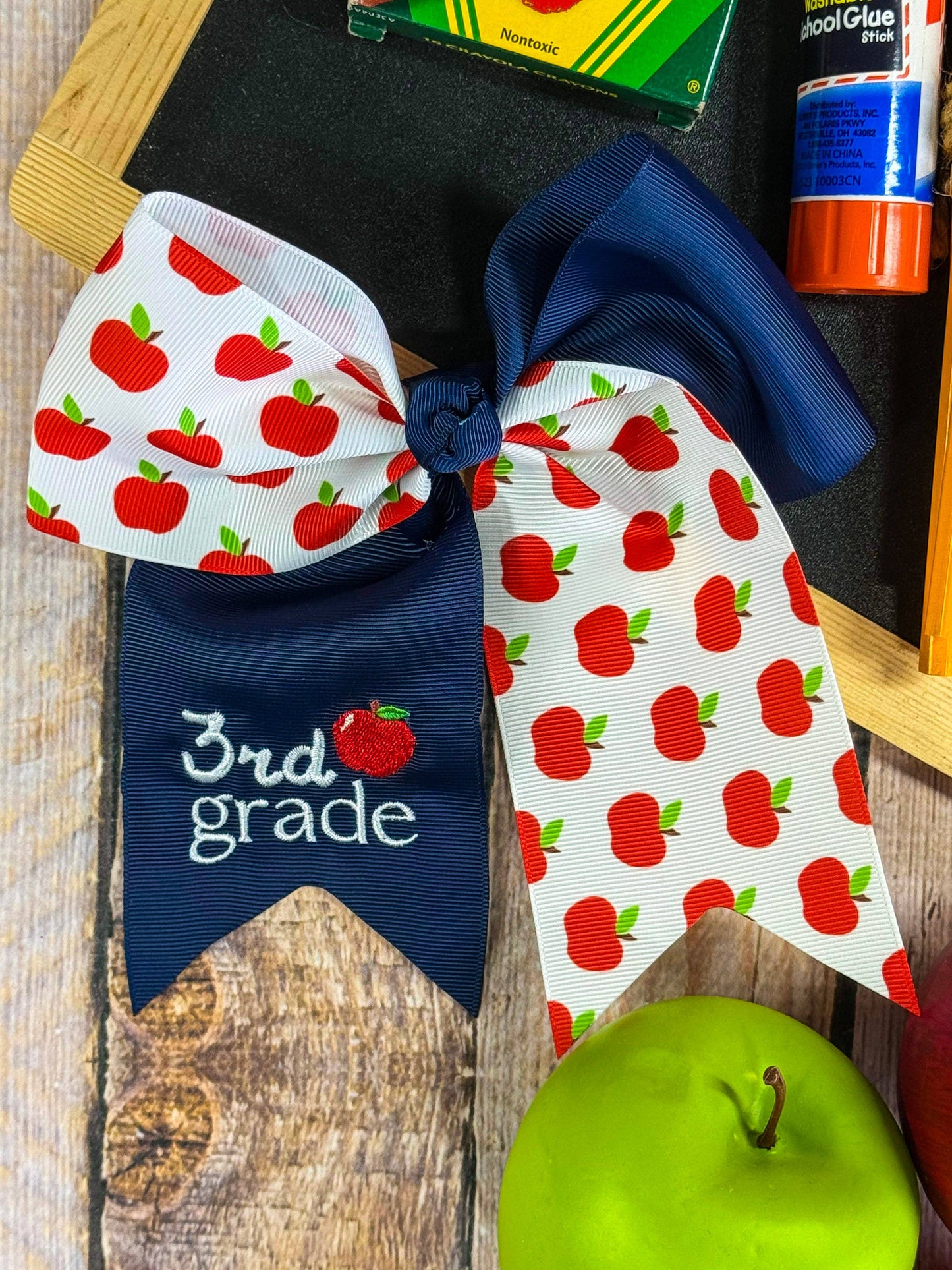 School Grade Embroidered Cheer Bow
