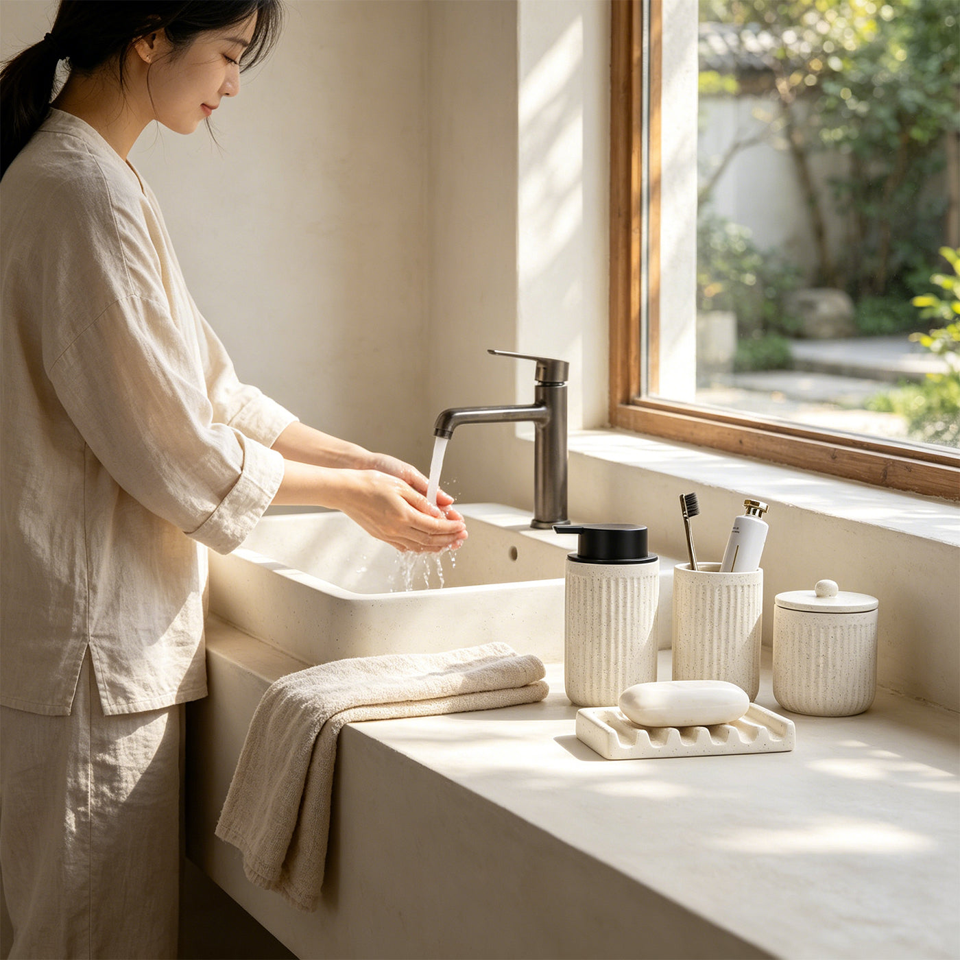 BosilunLife Pockmark Foaming Bathroom Set Recycled Eco-Clay