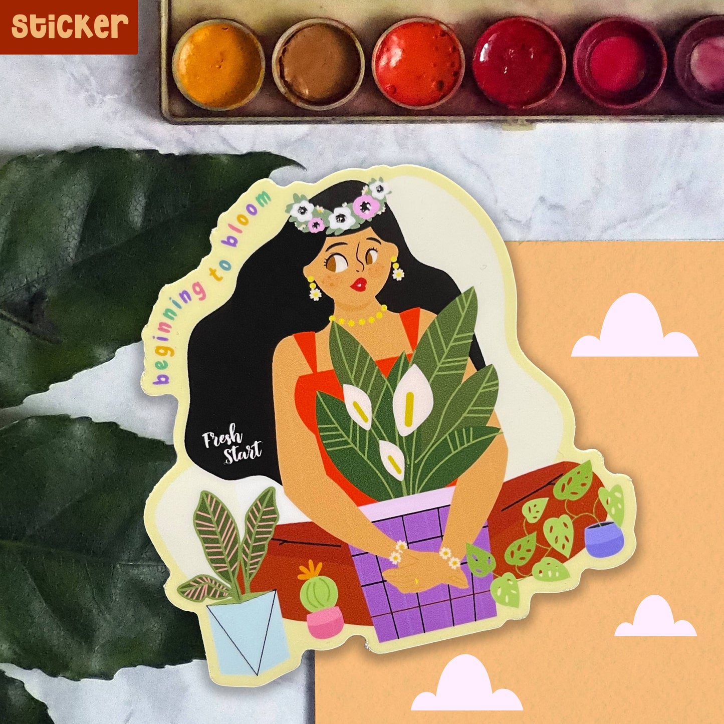 Beginning to bloom AAPI handmade glossy sticker