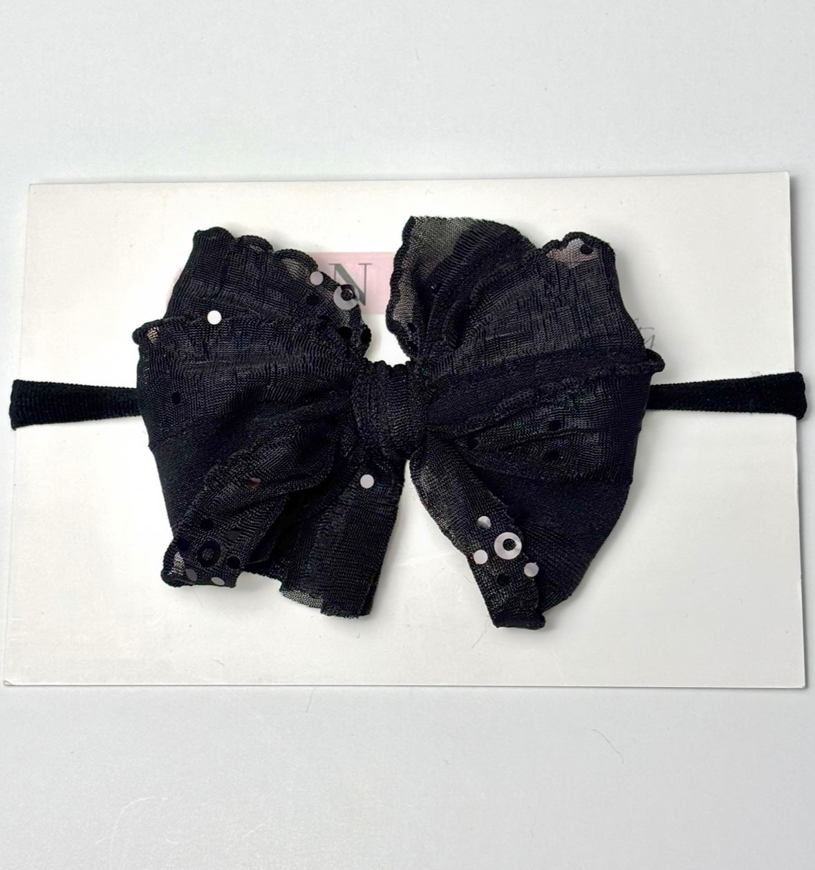 Skinny Mini Ruffled Headband- Black Sequin
