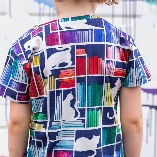 "Check Meowt" Rainbow Books & Cats Henley Short Sleeve Tee