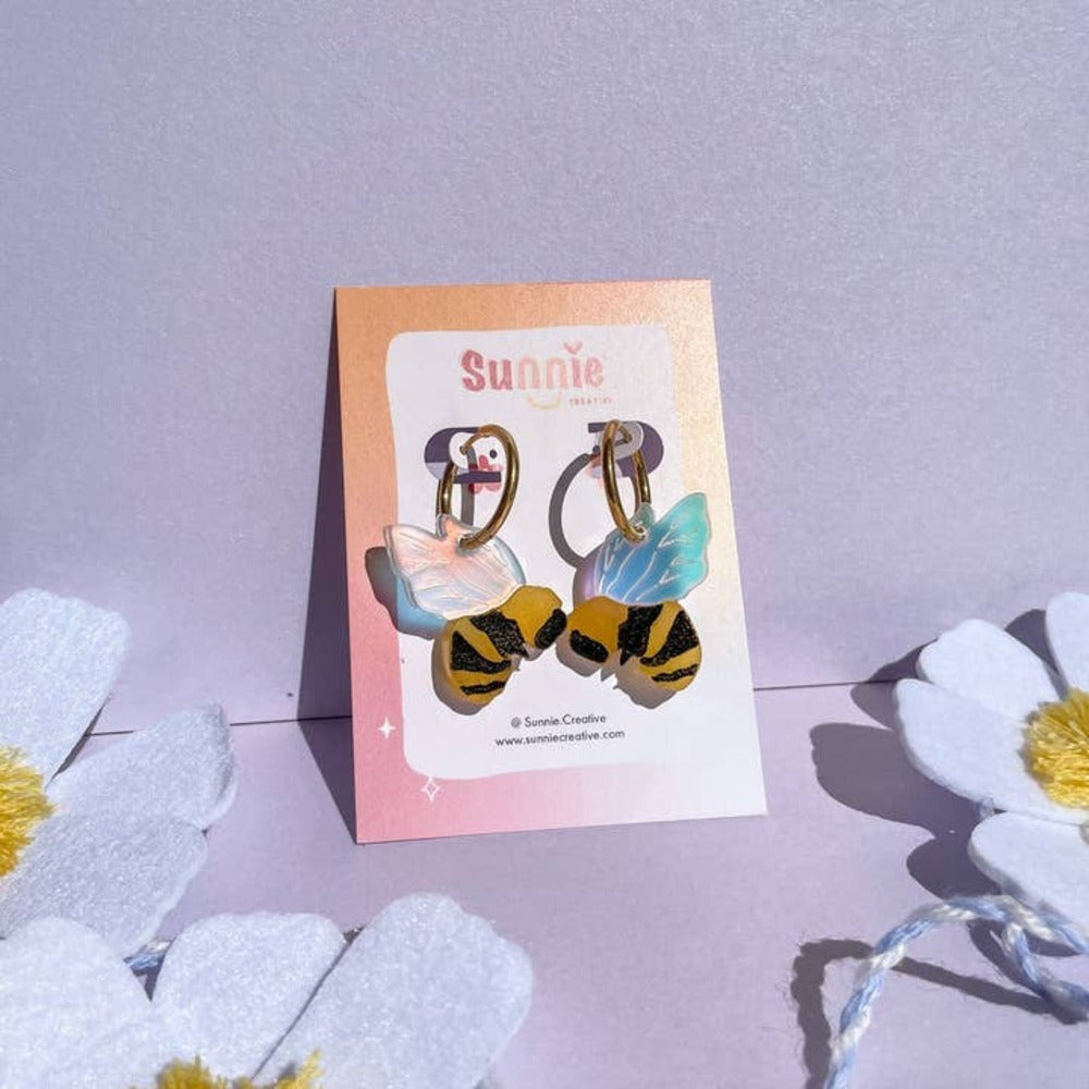 Bumble Bee Hoops Acrylic Earrings