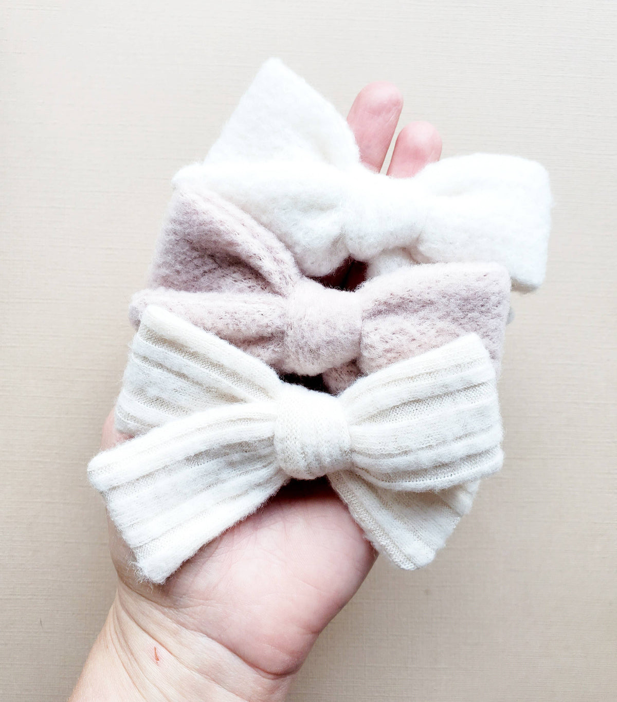 Classic Fabric Bow • Soft Cream Stripe