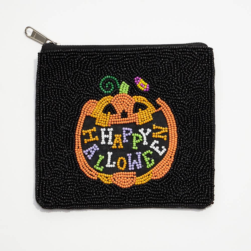 Happy Halloween Pumpkin Seed Beaded Halloween Pouch Bag