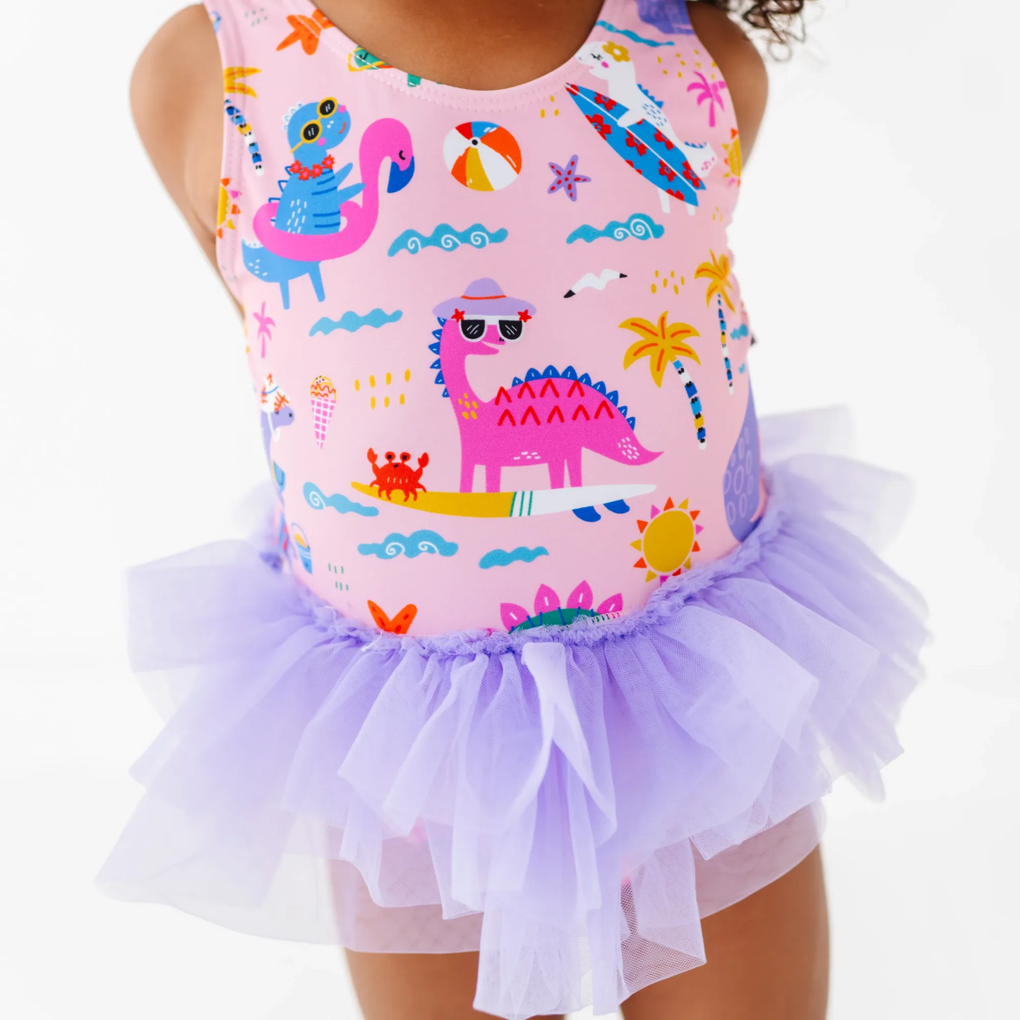Pink Dino Girls Swimsuit With Tutu