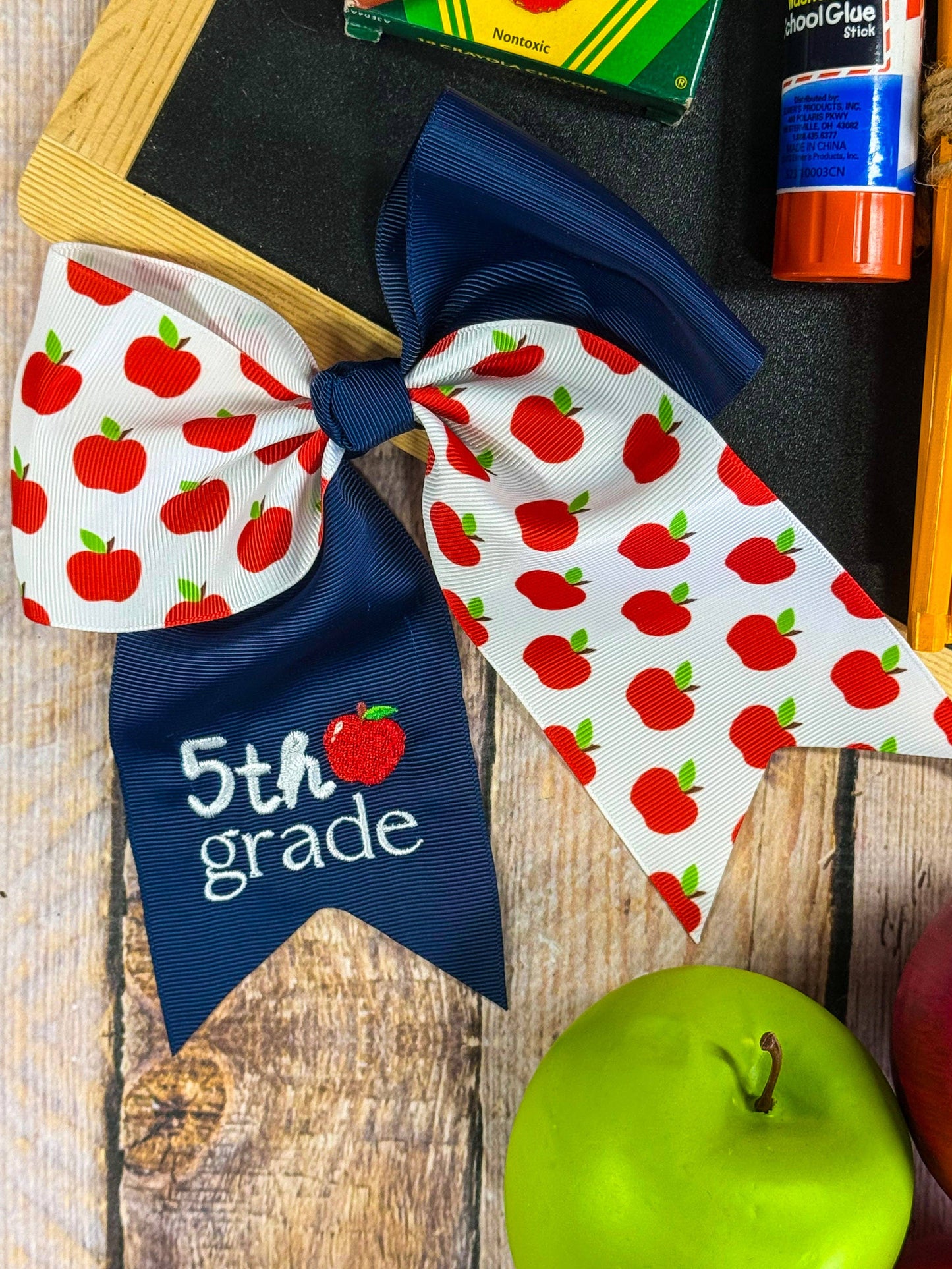 School Grade Embroidered Cheer Bow
