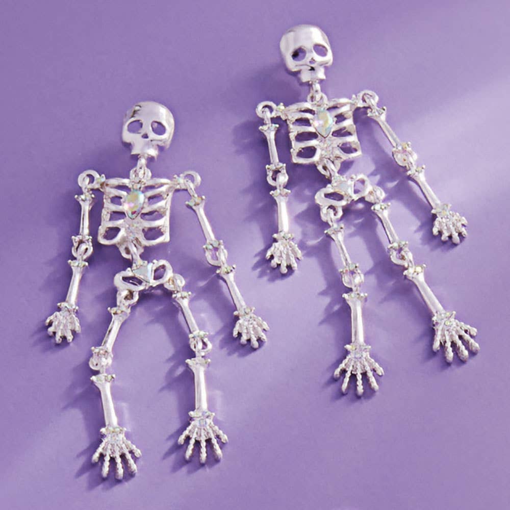 Stone Pointed Metal Skull Dangle Earrings