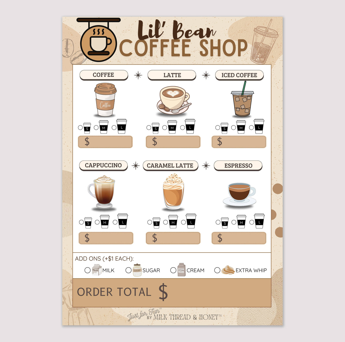 Pretend Play Coffee Shop Order Notepad