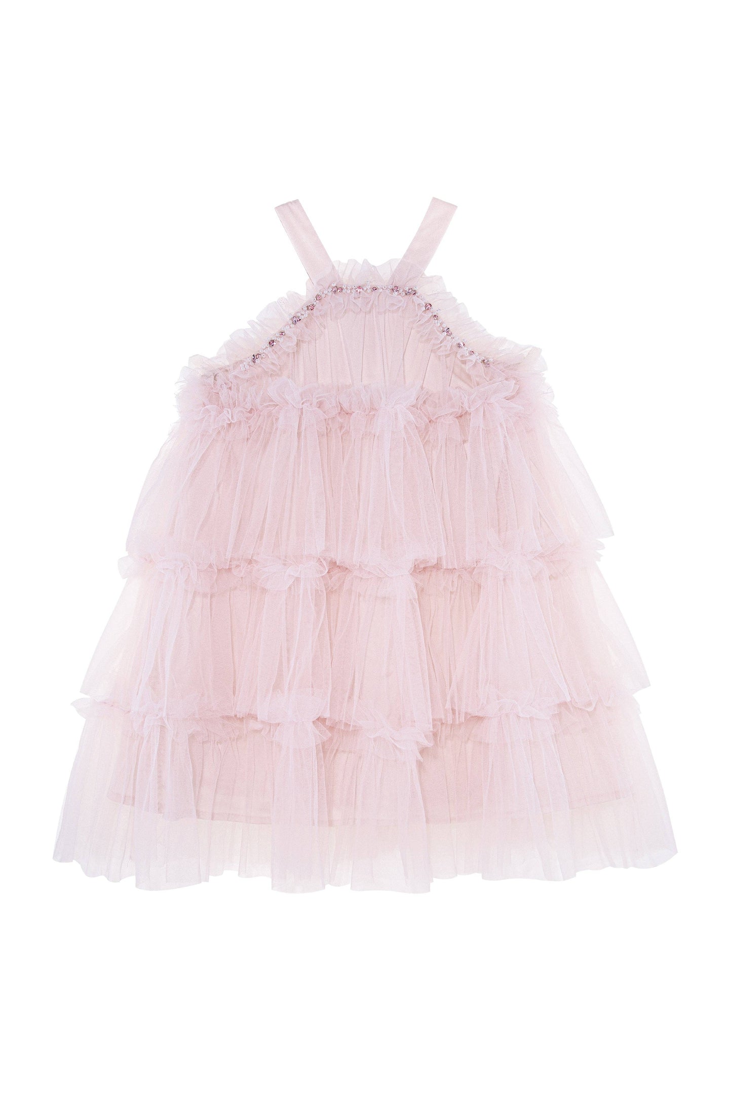 Halter Neck Pearl Tiered Tulle Birthday Party Dress