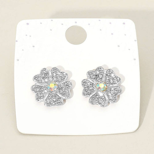 Rhinestone Paved Flower Stud Earrings