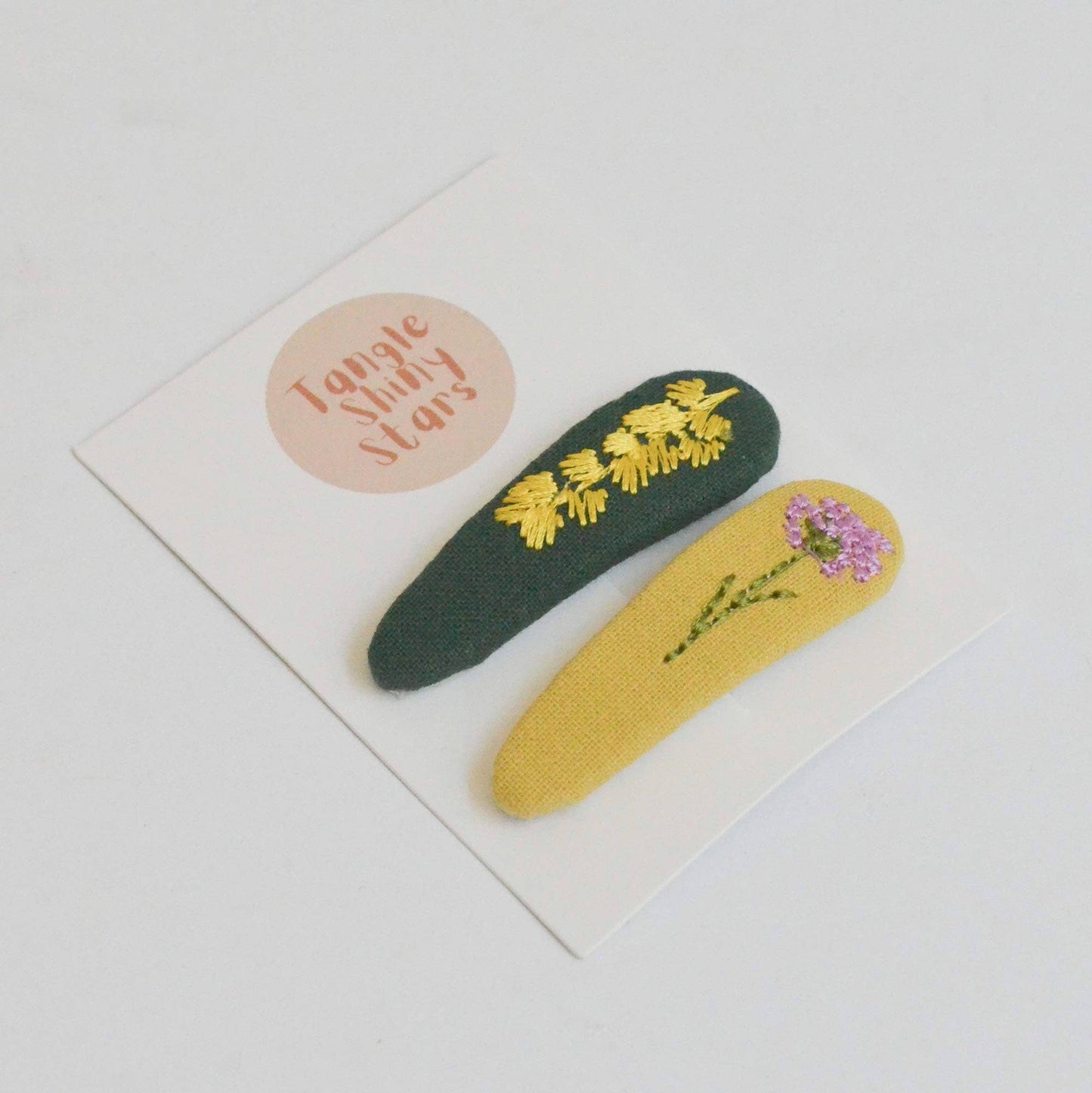 Triangle Embroidered Floral Snap Hair Clips | Green&Mustard