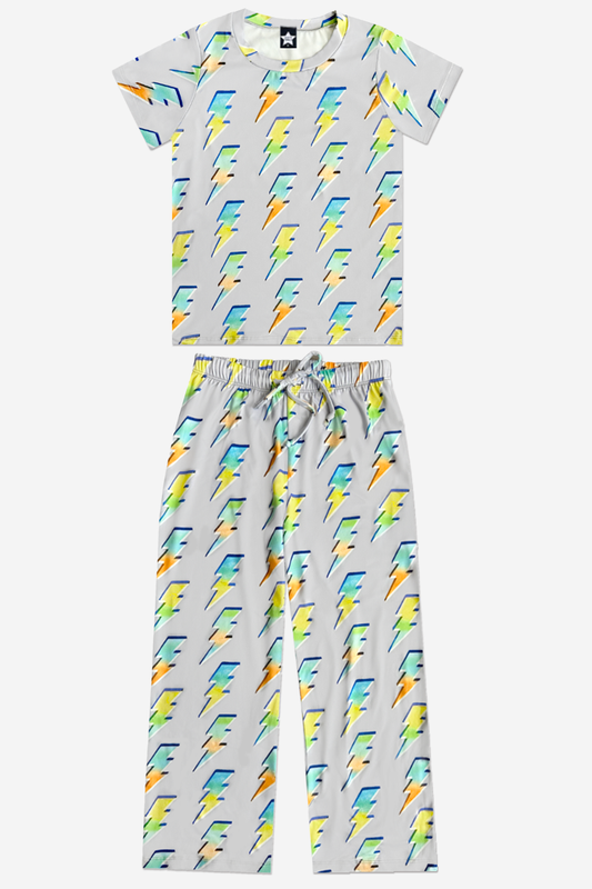 Simply Soft Short Sleeve Tee & Lounge Pant - Grey Ombre Bolts