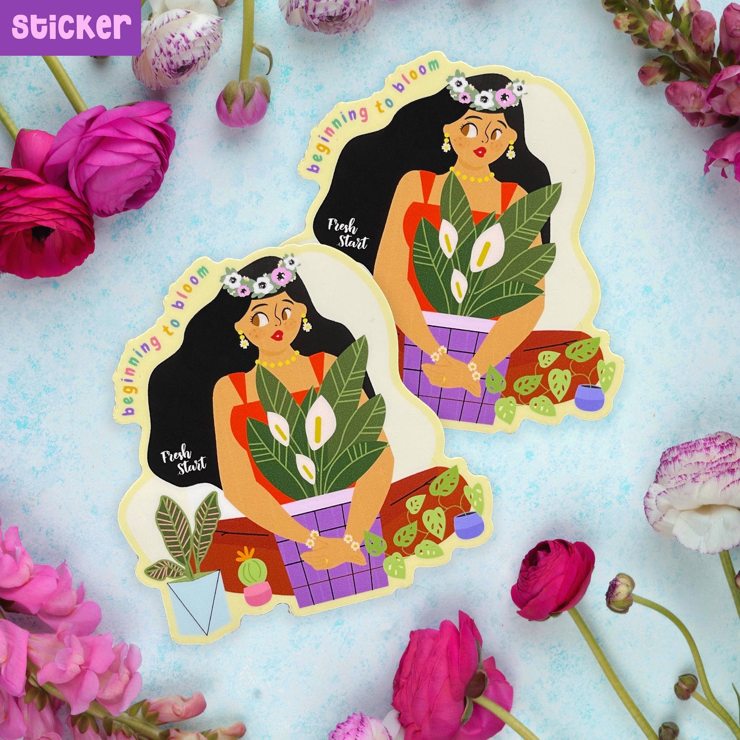 Beginning to bloom AAPI handmade glossy sticker