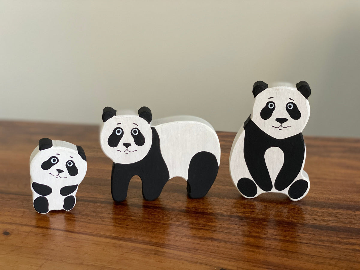 Wooden Panda Figurines Set of 3