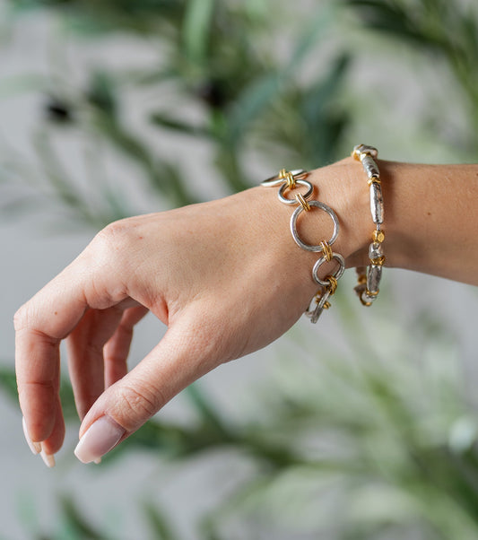 Silver Mixed Metal Organic Bead Bracelet