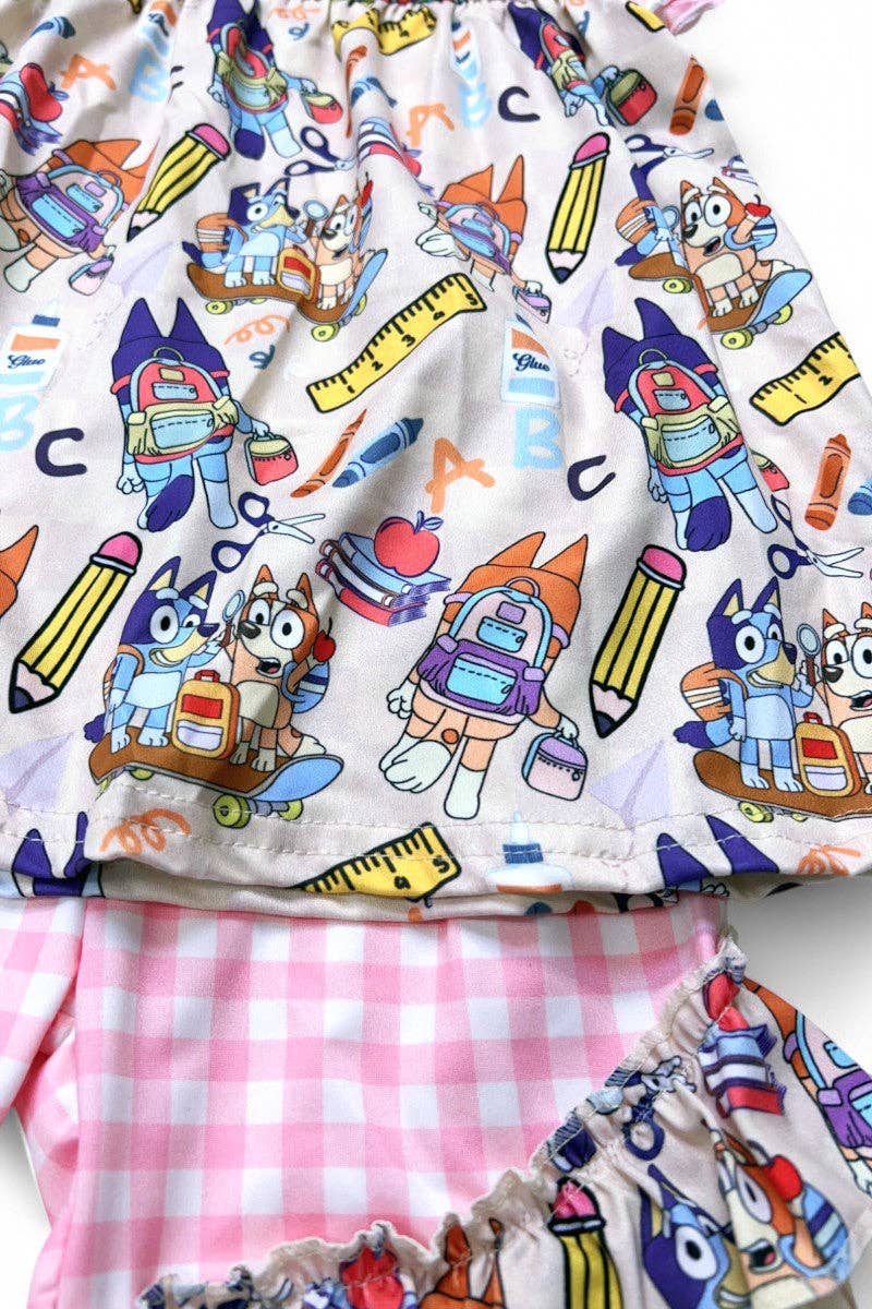 Back to school gingham short girls set