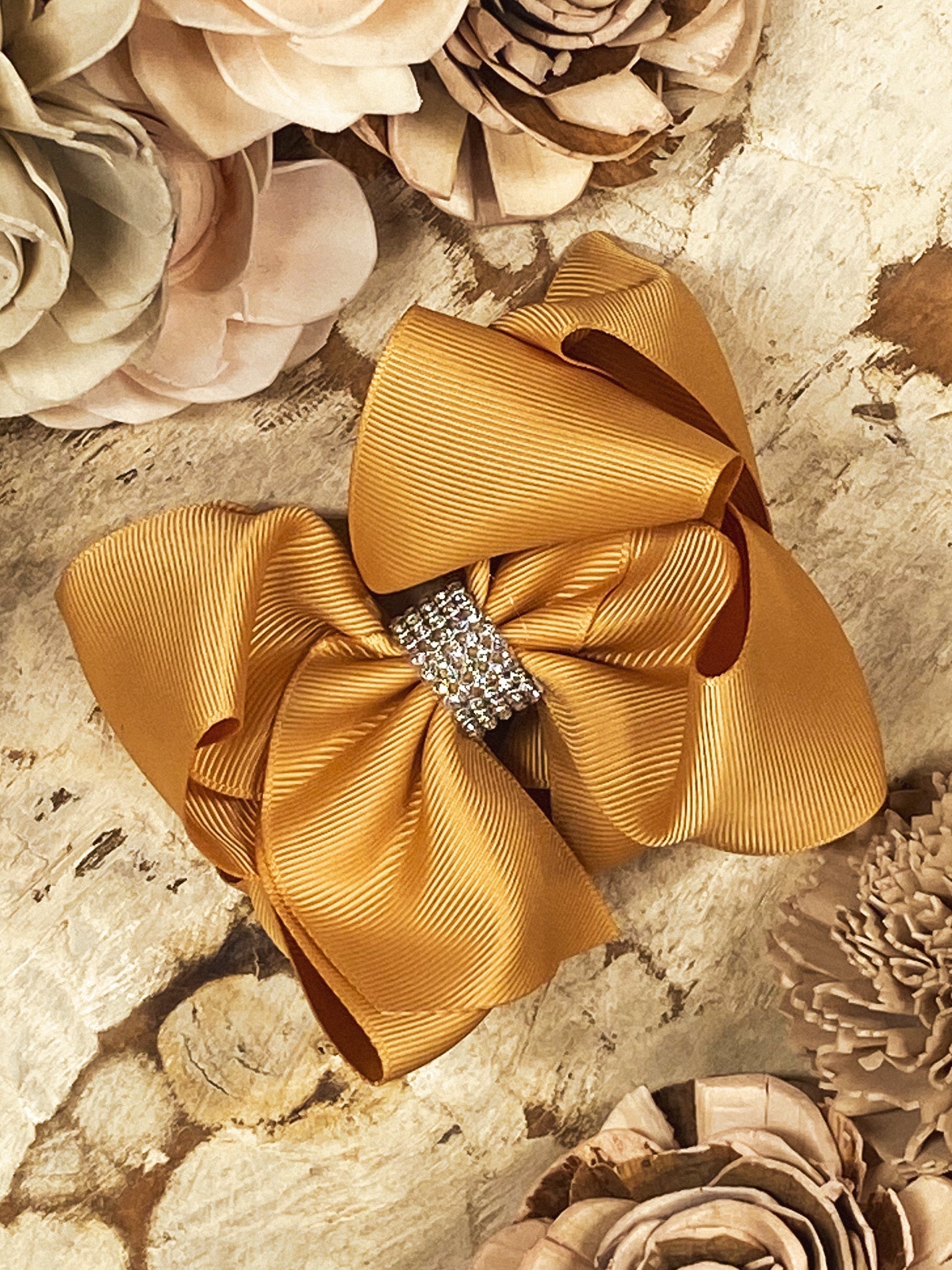 Classic Size Rhinestone Center Hair Bows - Alligator Clip - 4.5"