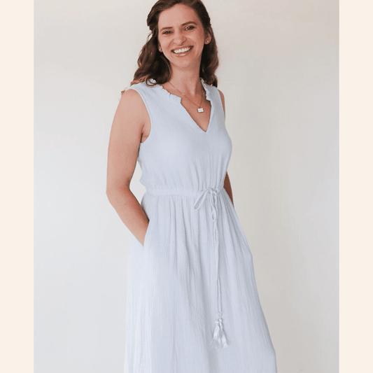 Blue Cotton Maxi Dress - Women