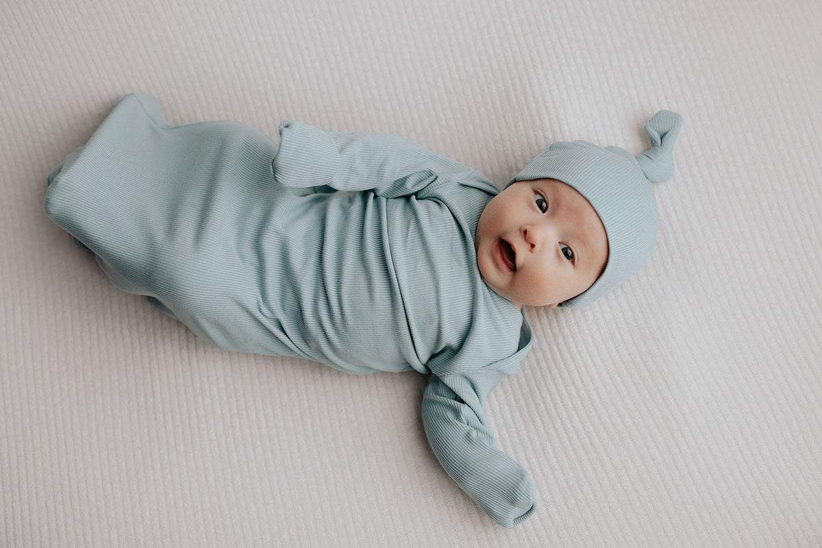 Blue Bird Ribbed Knotted Newborn Gown