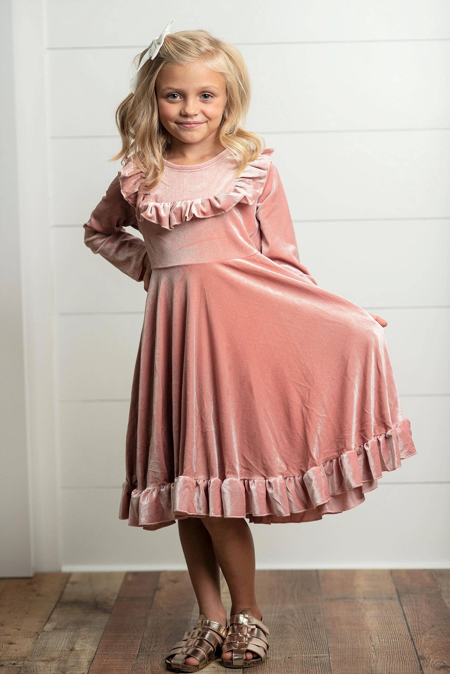 Pink Velvet Ruffle Fancy Dress