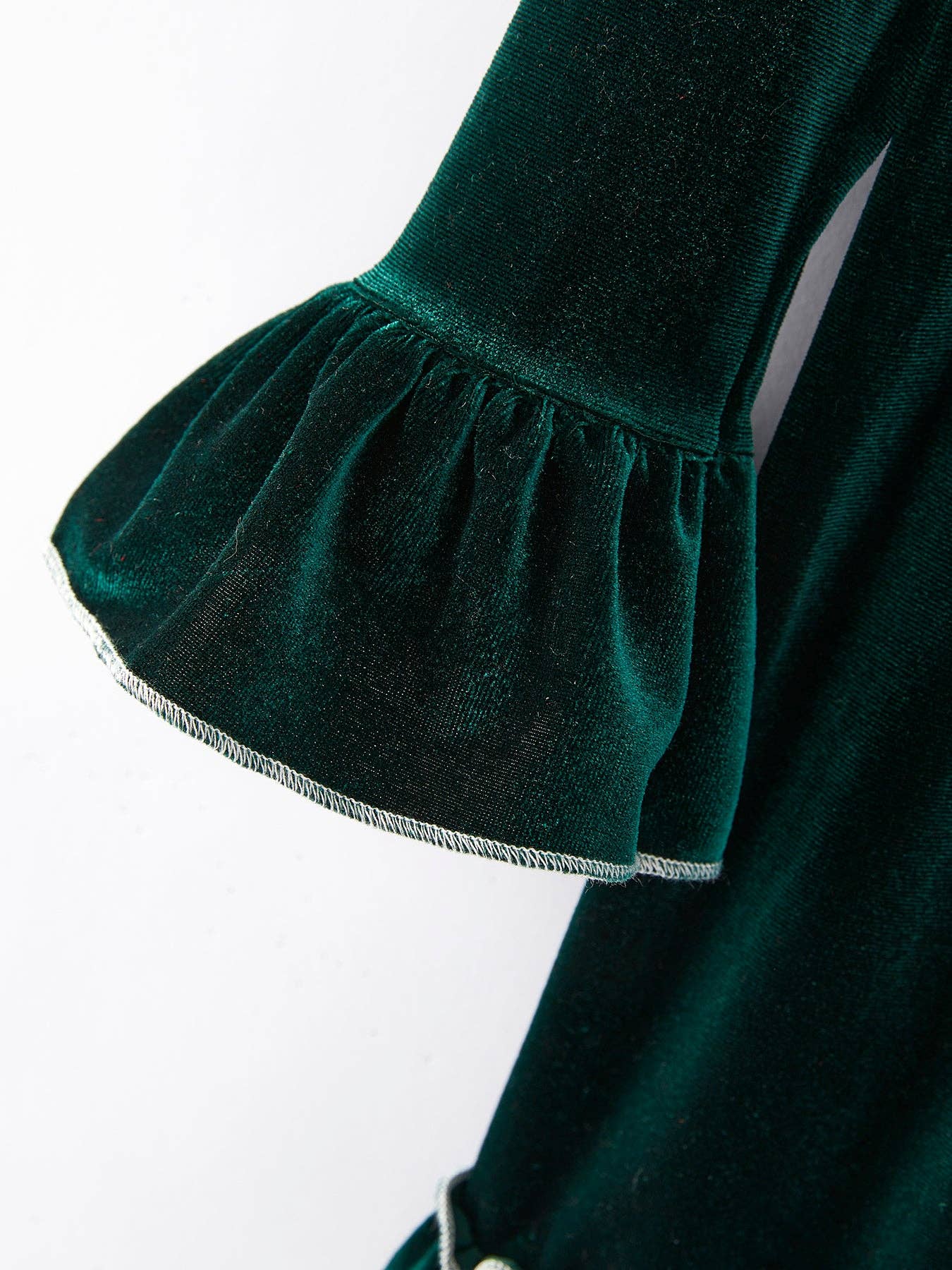 Green Santa Embroidered Velvet Girls Dress