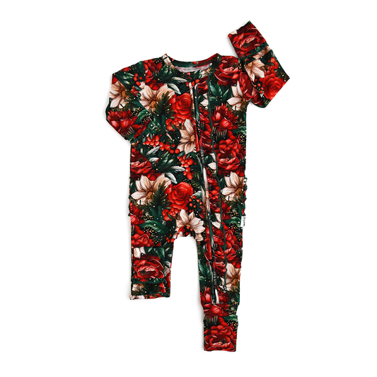 Floral Ruffle Convertible Zip Onesie