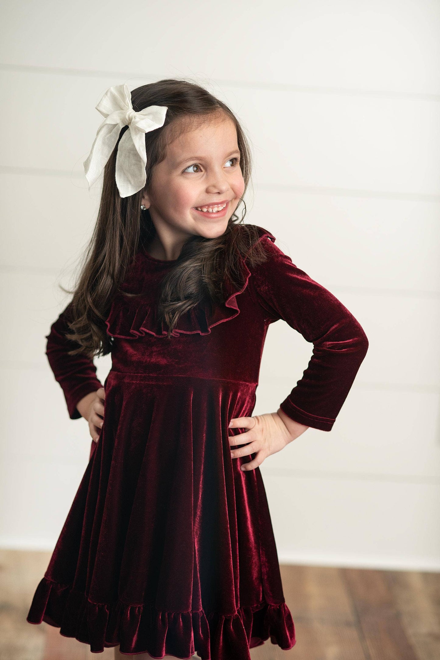 Wine Velvet Ruffle Fancy Holiday Dress