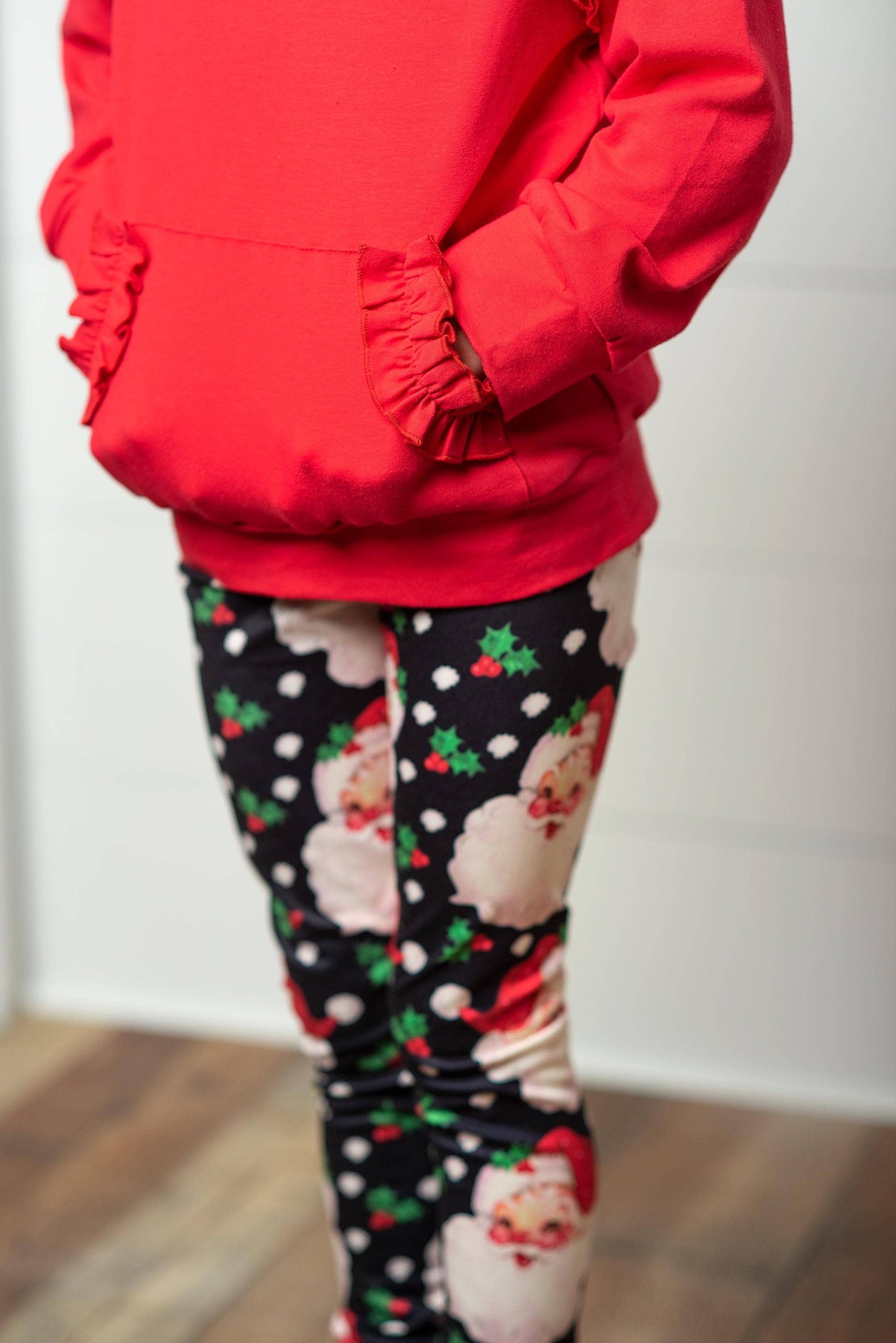 Santa Pocket Ruffle Hoodie & Leggings Set