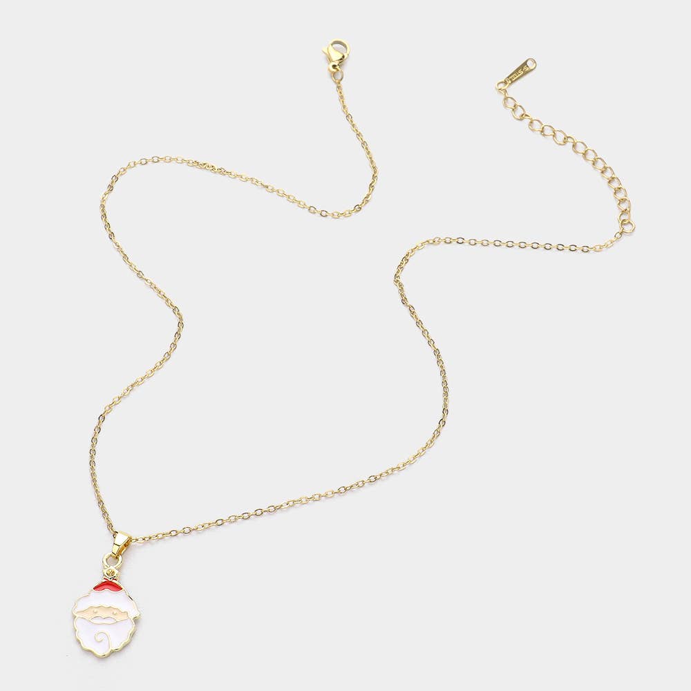 Stainless Steel Enamel Christmas Santa Pendant Necklace