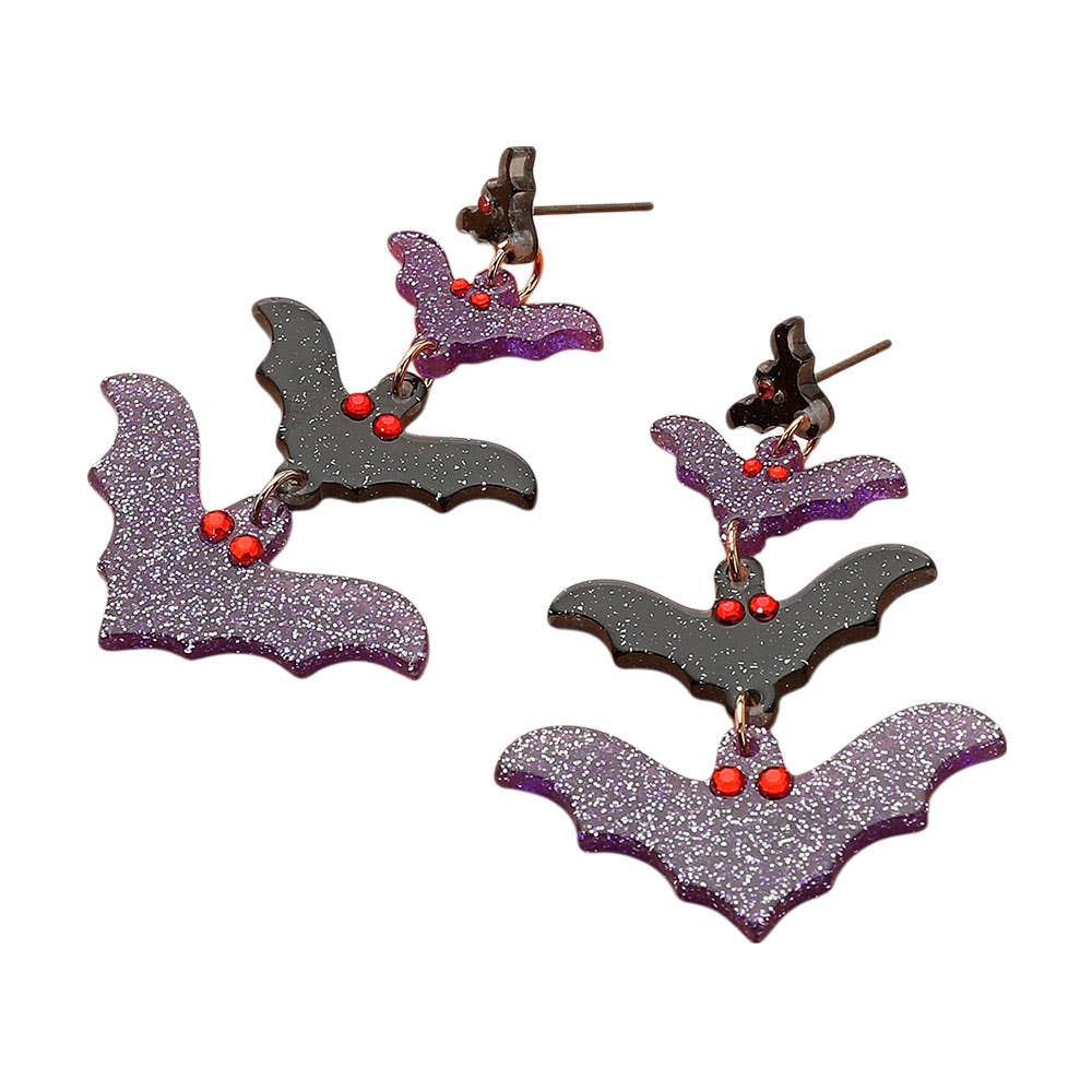 Resin Halloween Bat Link Drop Earrings