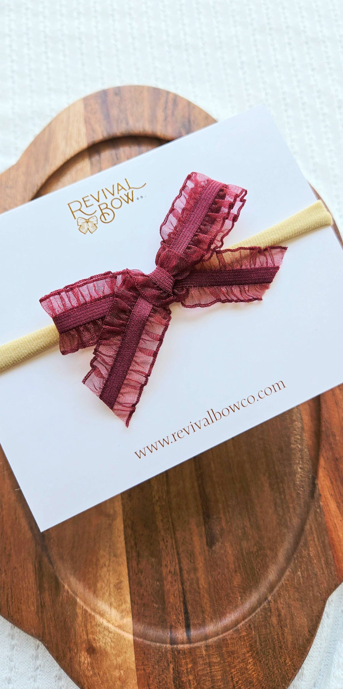 Ruffle Bow on Headband • Berry Red
