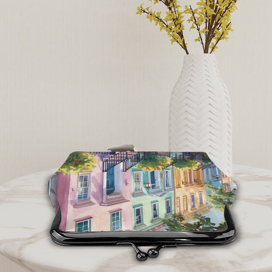 Charleston South Carolina Preppy Pastel Vintage Women's Leather Kiss Lock Coin Purse