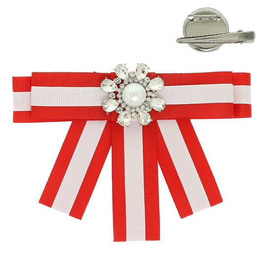 2-in-1 Club Striped Ribbon Hair Clip / Brooch Pin with Pearl