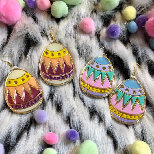 Colorful Easter Egg Acrylic Earrings - Pink, Blue, Teal