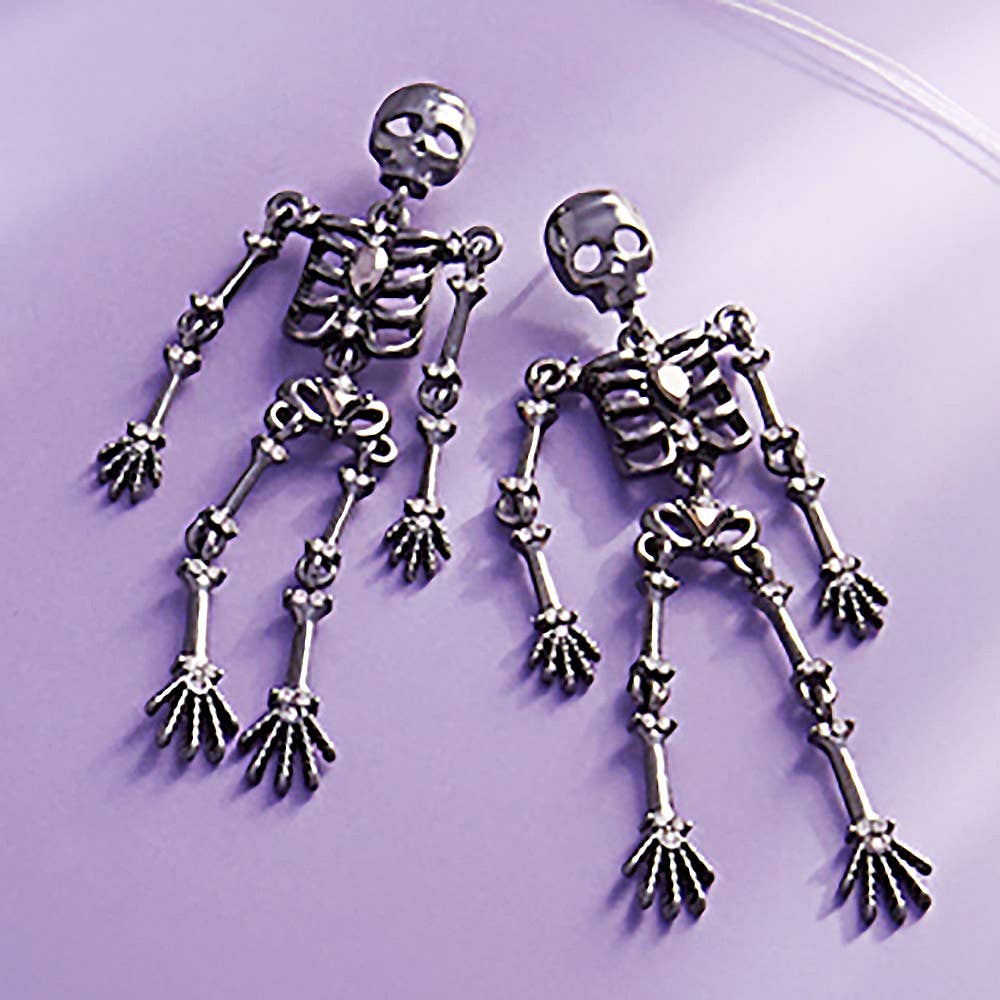 Stone Pointed Metal Skull Dangle Earrings