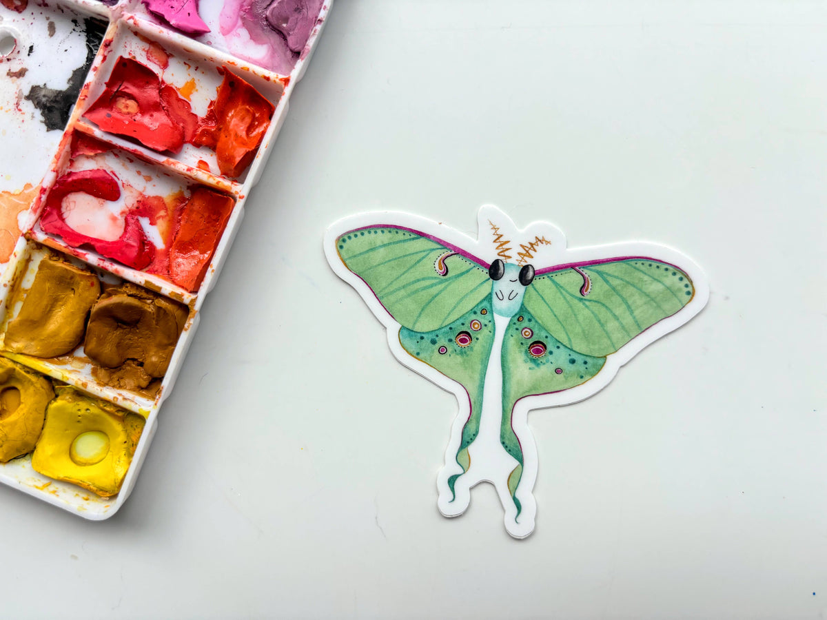 Luna Moth Butterfly Vinyl Sticker Whimsical Insect Art