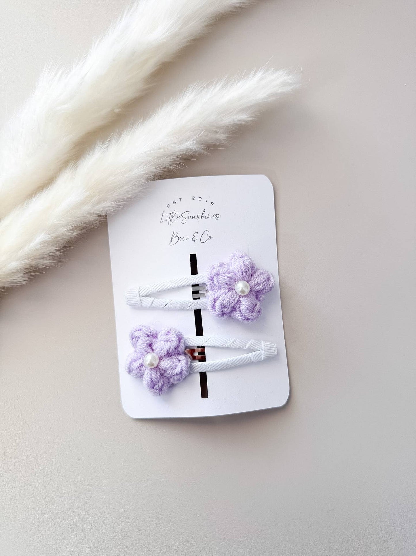 White, Pink & Lavender Crochet Flower Hair Clips- Set of 2