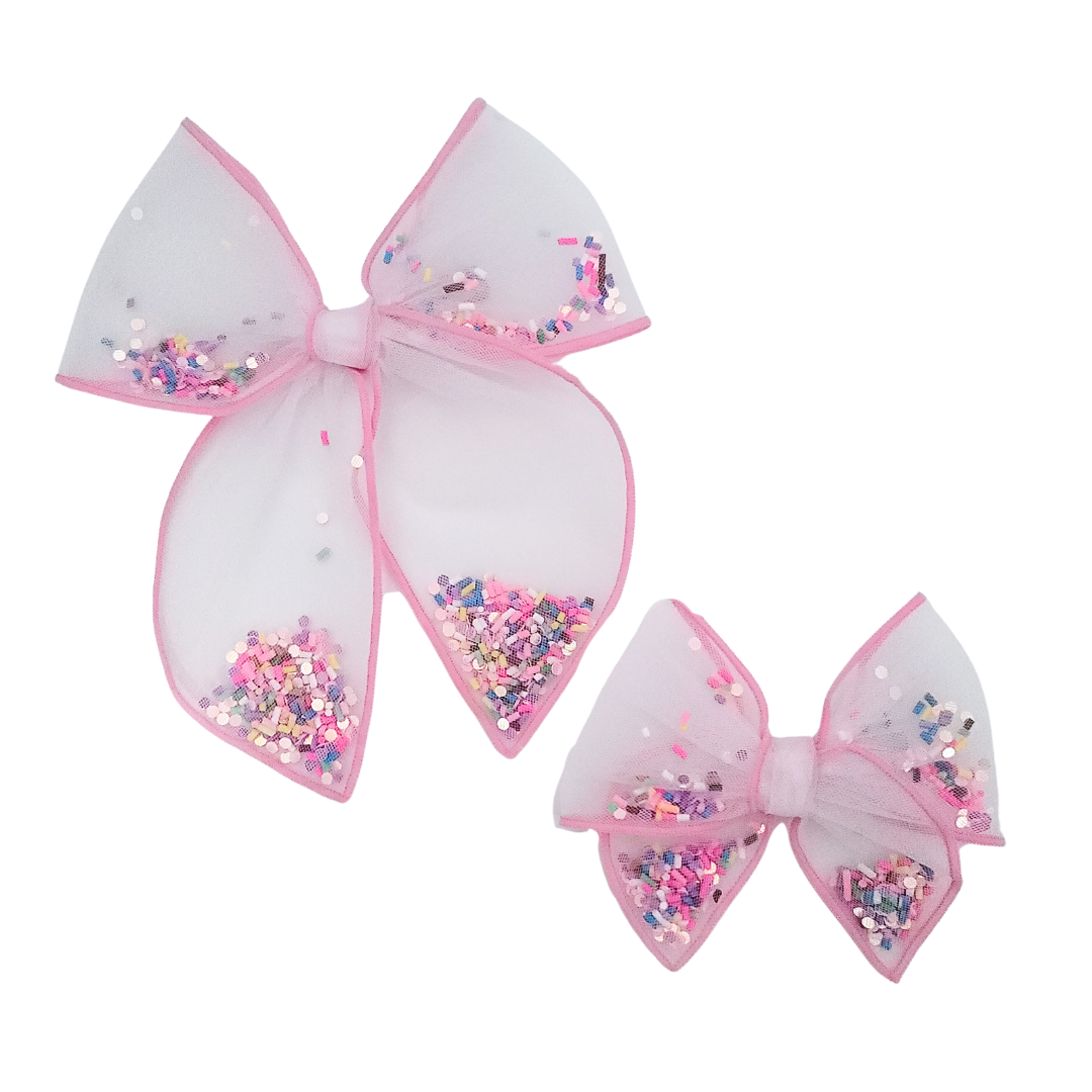 Ava Hair Bow | Hand-Tied Bow | Pink Confetti Shaker