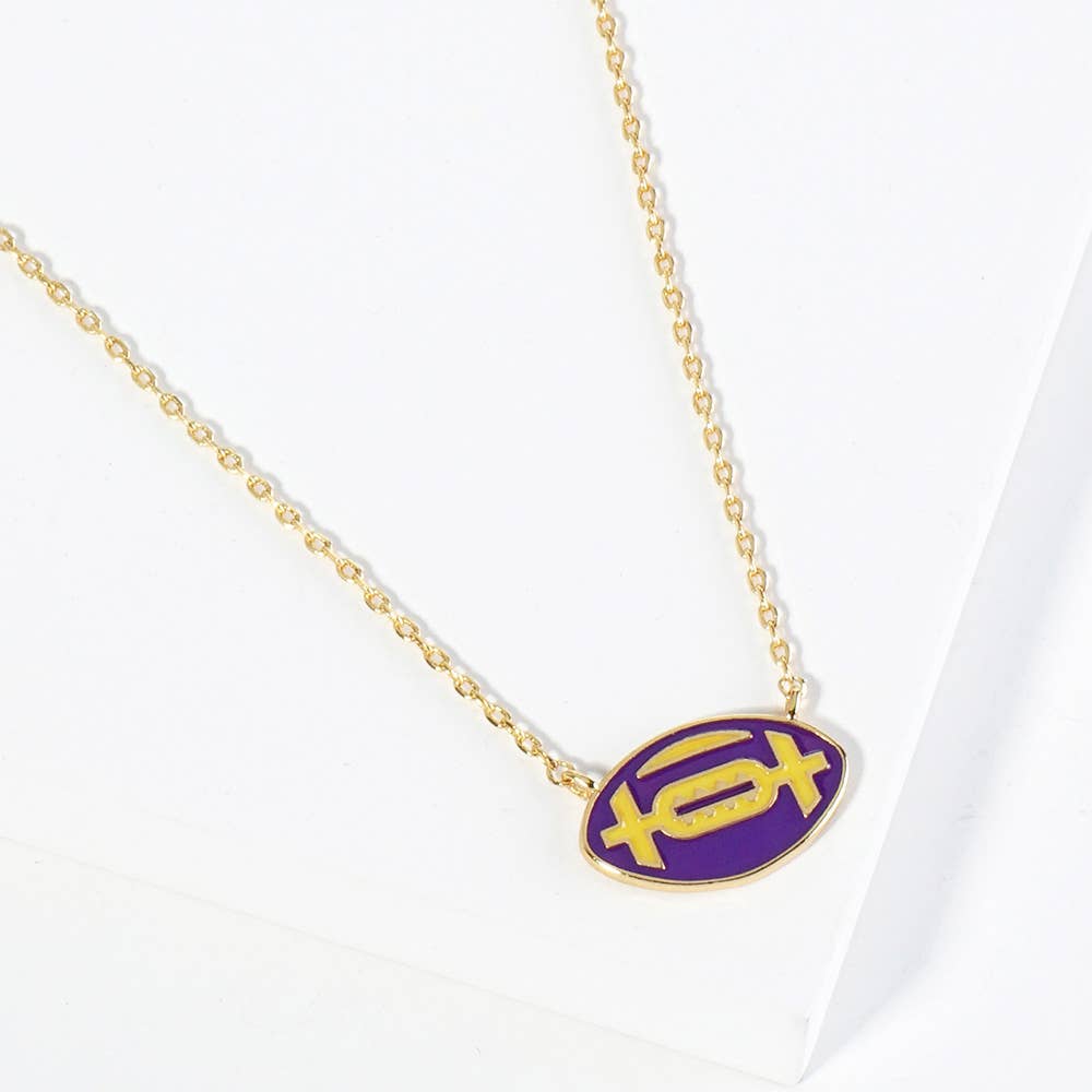 Gold Dipped Gameday Enamel Football Pendant Necklace