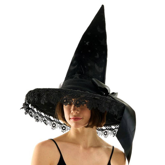 Bow Pointed Flower Lace Around Halloween Witch Hat