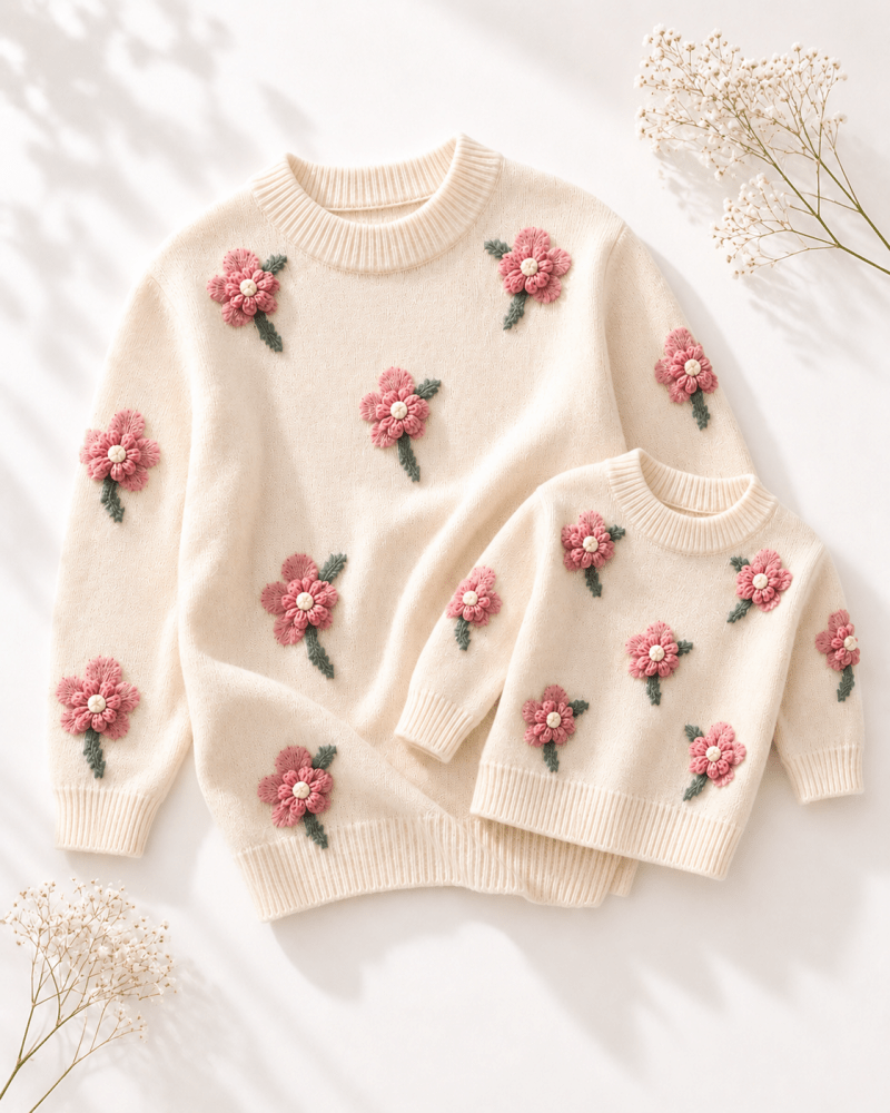 Emily Floral Knit Sweater - Cream