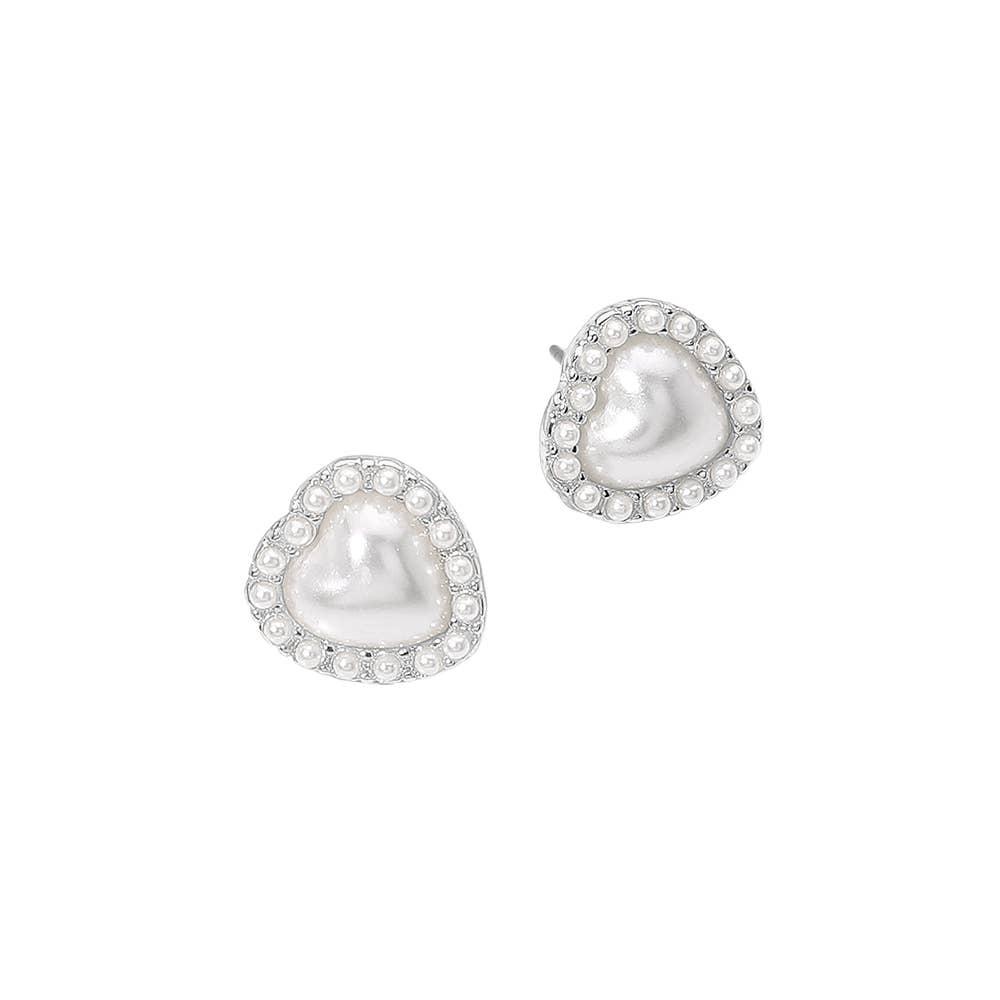 Pearl Heart Stud Earrings