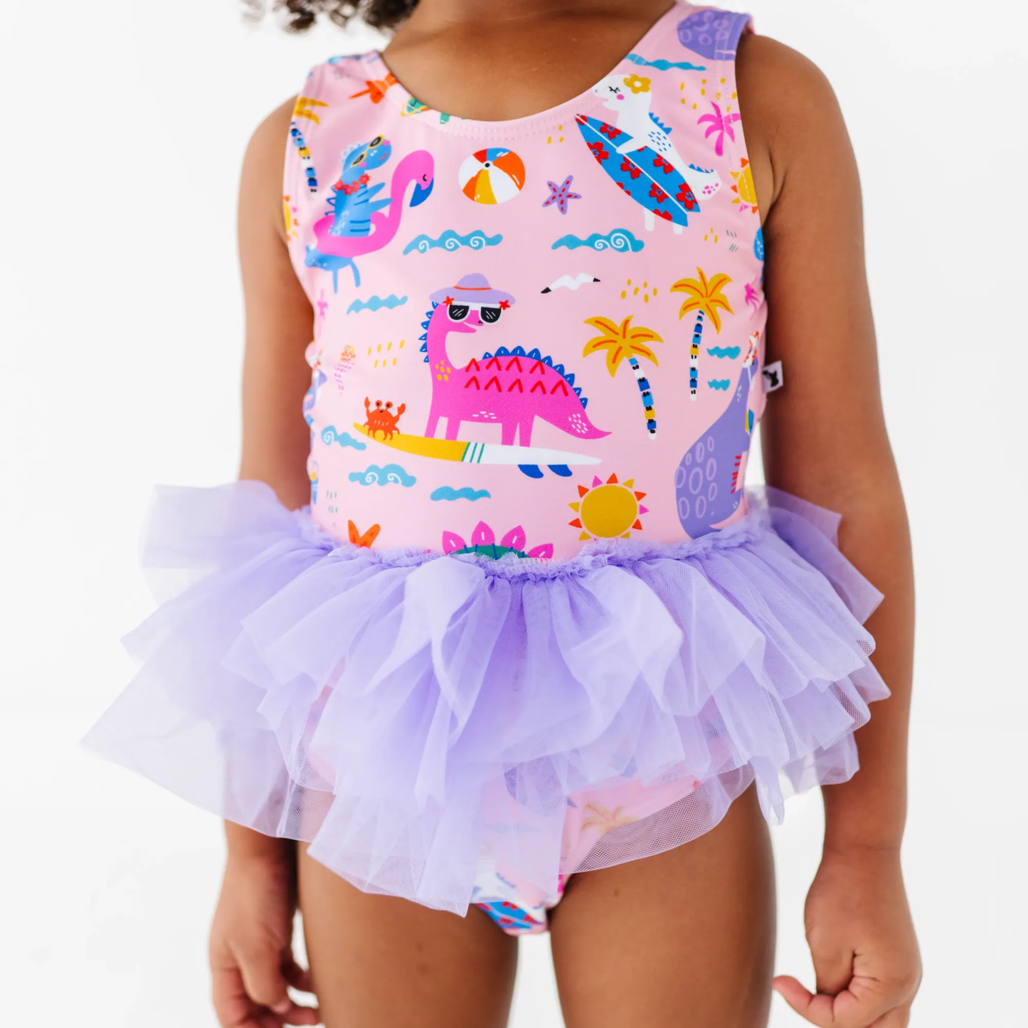 Pink Dino Girls Swimsuit With Tutu