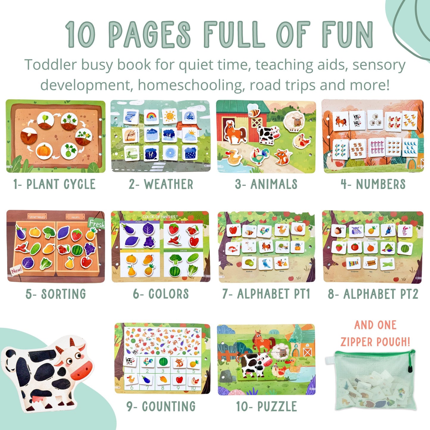 Farm Busy Book with Zipper Pouch