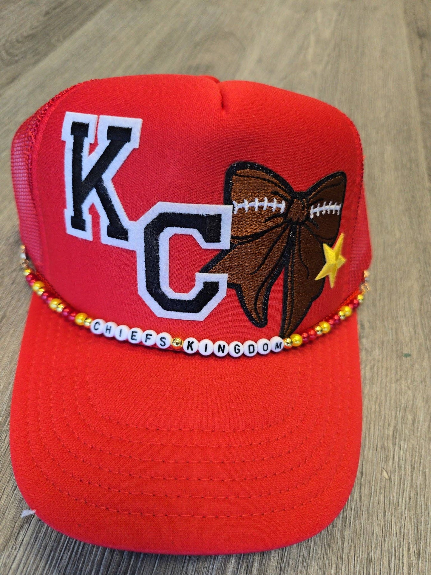 KC Chiefs Football Bow Trucker Hat with Chiefs Kingdom Chain