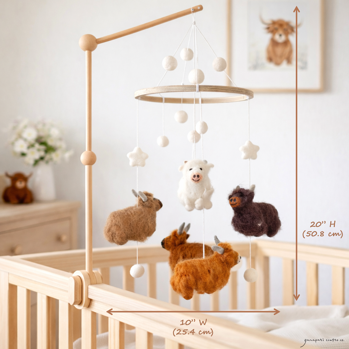 Felt Baby Mobile - Highland Cow
